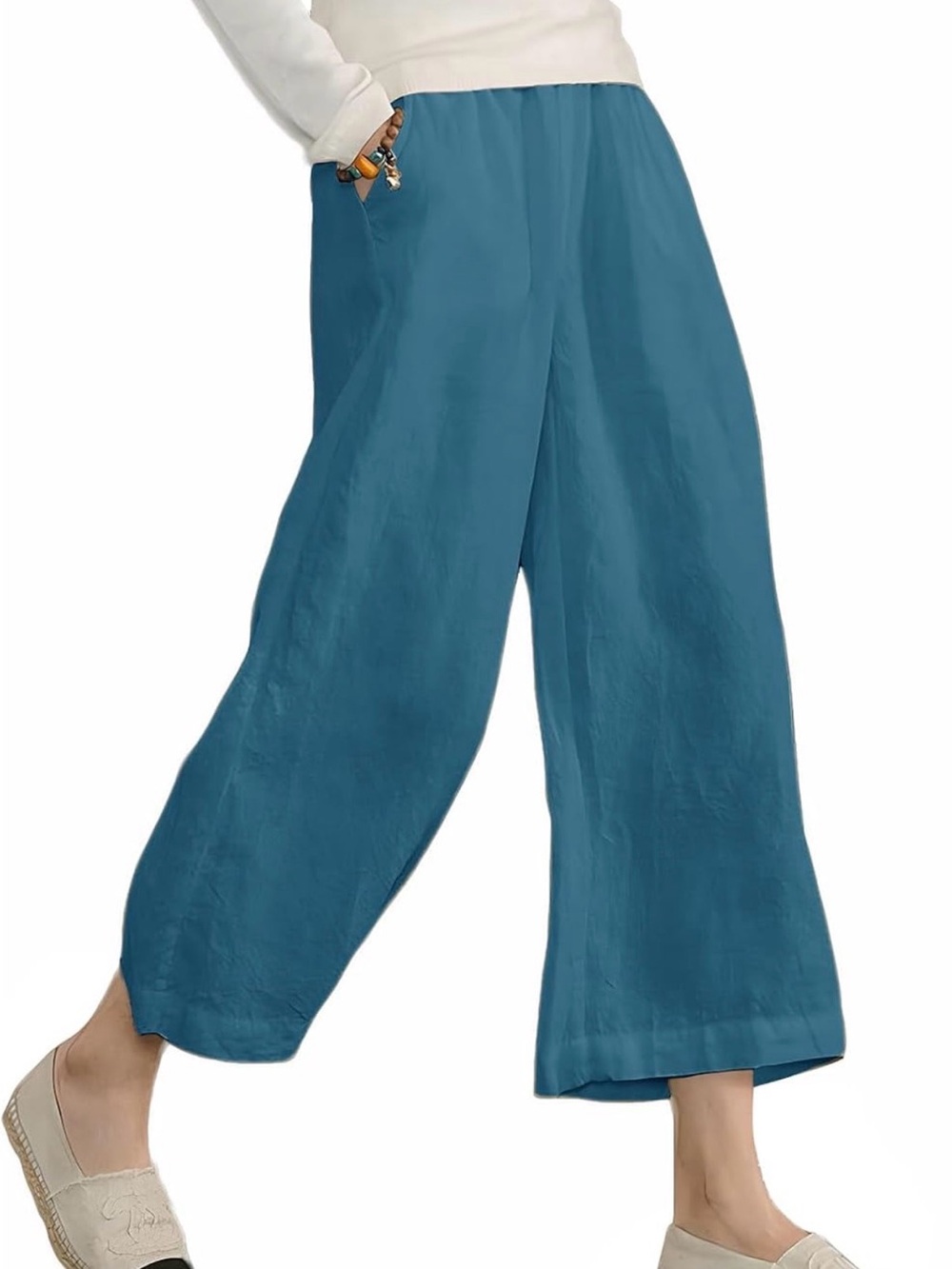 Ecupper Women’s Teal 100% Cotton Lightweight Relaxed Wide-Leg Pants XL NWT
